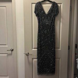 Dark grey sequin embellished gown